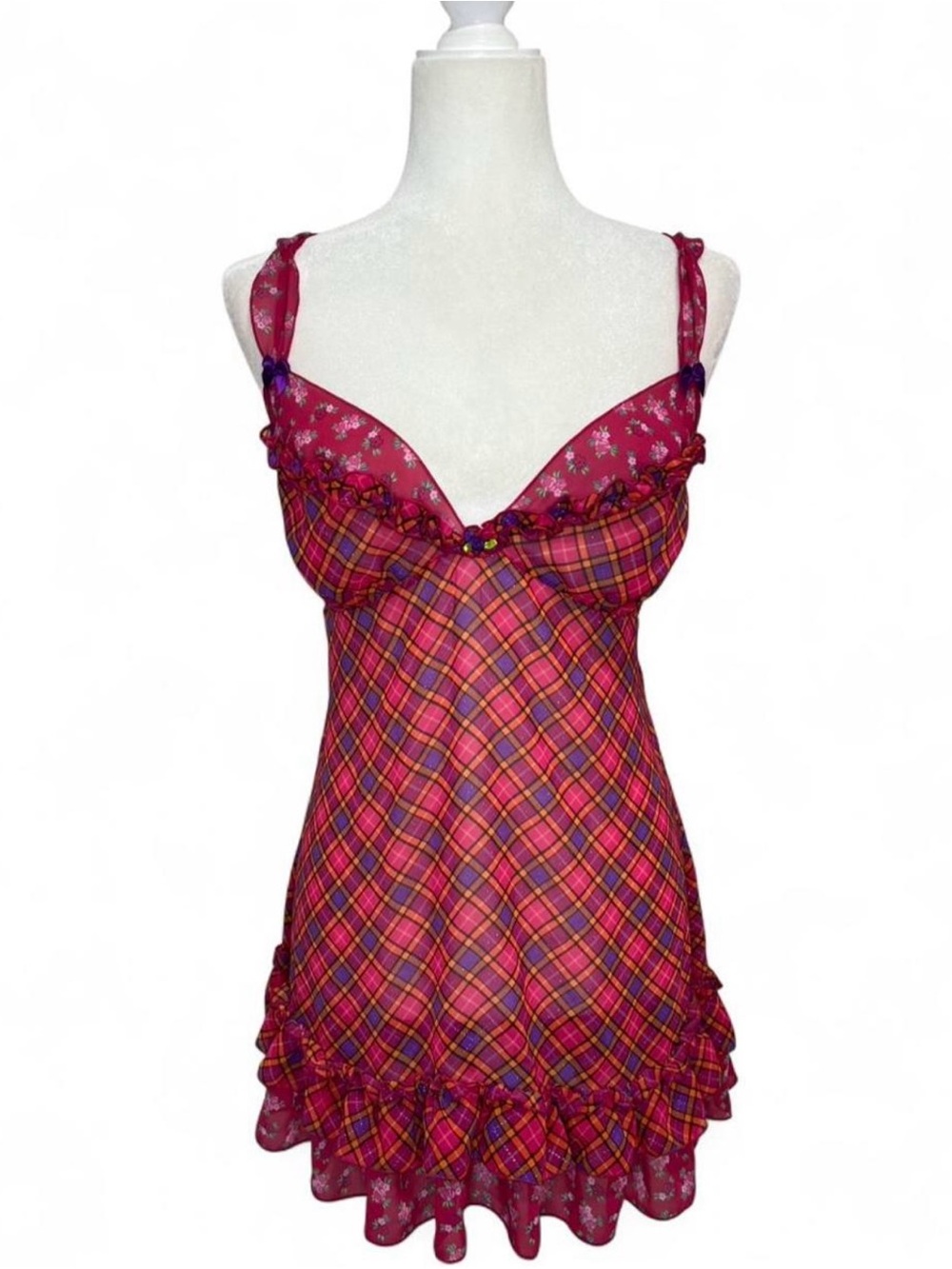 Vintage Victoria's Secret 2007 plaid sheer babydoll slip dress